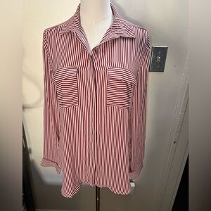 Loft Red and White Striped Button-Up Chest Pockets Shirt Size S